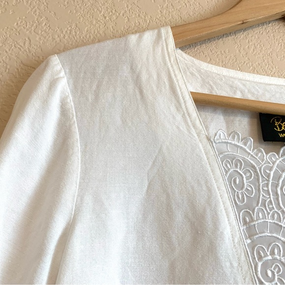 Bob Mackie Wearable Art Designer Tunic Top White Linen Embroidered Lace - Picture 3 of 12